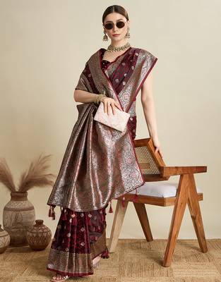 soft litchi art silk banarasi art silk jacquard saree (str-rajgharana-04-maroon) 4