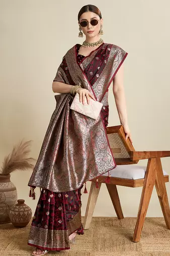 soft litchi art silk banarasi art silk jacquard saree (str-rajgharana-04-maroon)