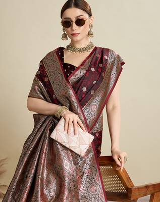 soft litchi art silk banarasi art silk jacquard saree (str-rajgharana-04-maroon) 5