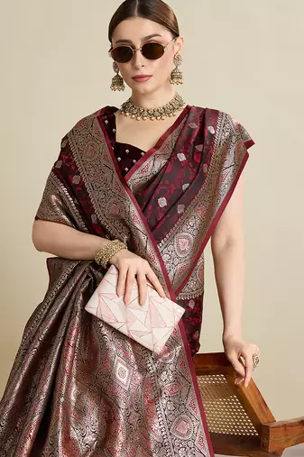 soft litchi art silk banarasi art silk jacquard saree (str-rajgharana-04-maroon)