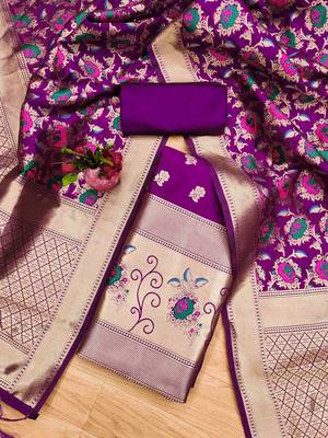 purple zari woven banarasi dress materials 2