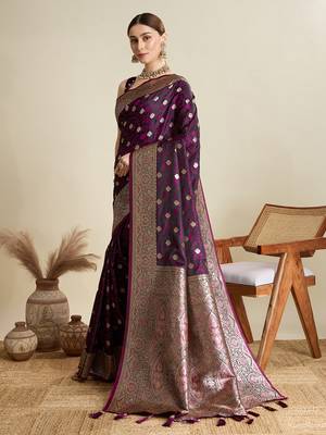 soft litchi art silk banarasi art silk jacquard saree (str-rajgharana-04-wine) 2