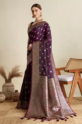 soft litchi art silk banarasi art silk jacquard saree (str-rajgharana-04-wine)