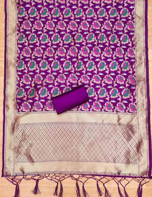 purple zari woven banarasi dress materials 4