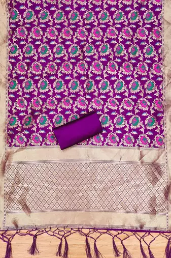 purple zari woven banarasi dress materials