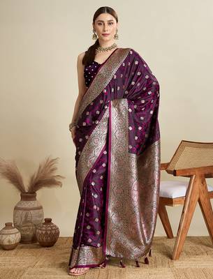 soft litchi art silk banarasi art silk jacquard saree (str-rajgharana-04-wine) 4