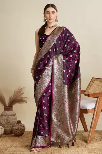 soft litchi art silk banarasi art silk jacquard saree (str-rajgharana-04-wine)