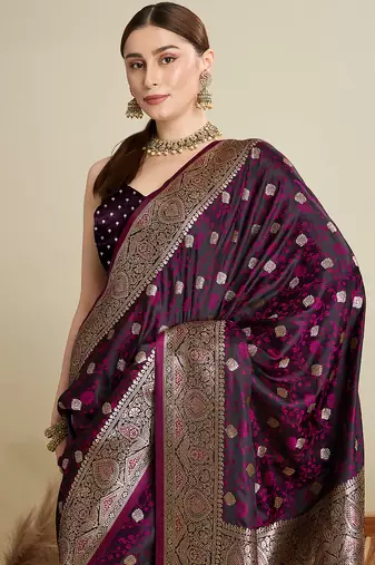 soft litchi art silk banarasi art silk jacquard saree (str-rajgharana-04-wine)