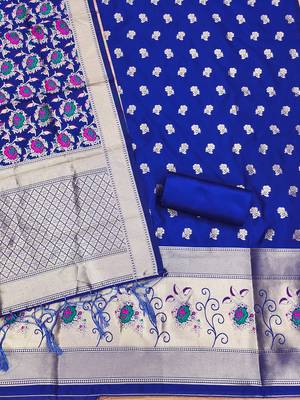 royal blue zari woven banarasi dress materials 3