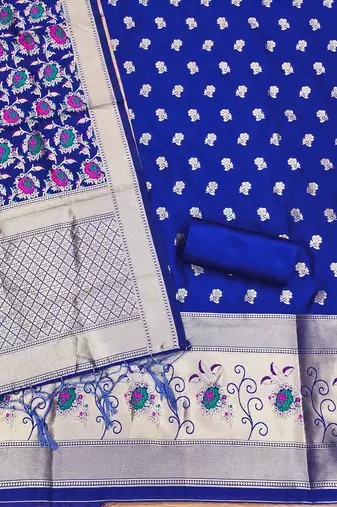 royal blue zari woven banarasi dress materials