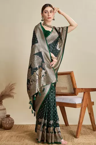 soft litchi art silk banarasi art silk jacquard saree (str-rajgharana-05-green)