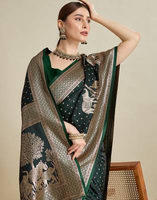 soft litchi art silk banarasi art silk jacquard saree (str-rajgharana-05-green) 5
