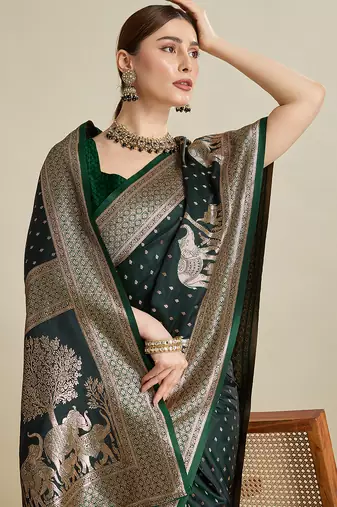 soft litchi art silk banarasi art silk jacquard saree (str-rajgharana-05-green)