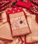 red zari woven banarasi dress materials