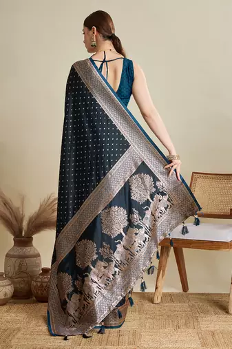 soft litchi art silk banarasi art silk jacquard saree (str-rajgharana-05-navy)