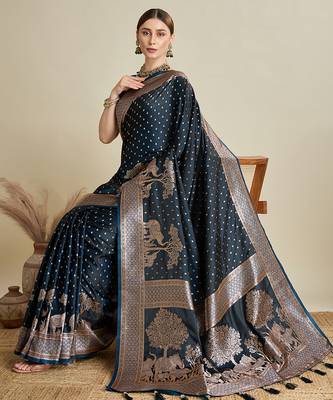 soft litchi art silk banarasi art silk jacquard saree (str-rajgharana-05-navy) 4