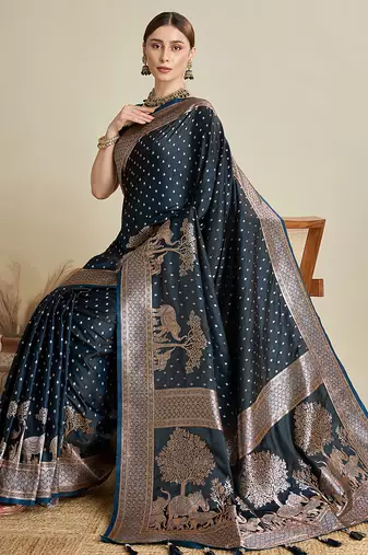 soft litchi art silk banarasi art silk jacquard saree (str-rajgharana-05-navy)