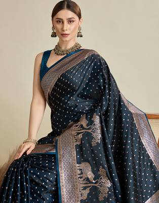 soft litchi art silk banarasi art silk jacquard saree (str-rajgharana-05-navy) 5