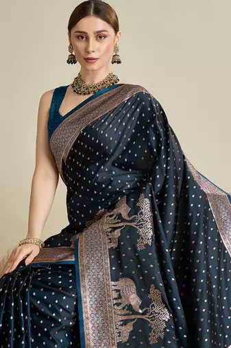 soft litchi art silk banarasi art silk jacquard saree (str-rajgharana-05-navy)