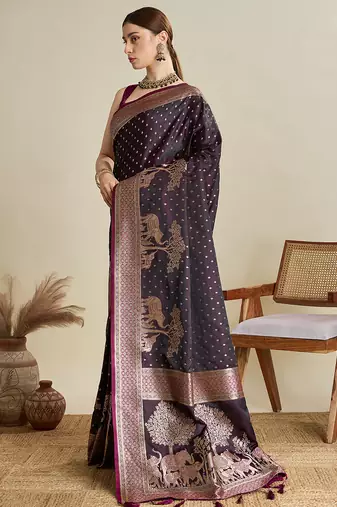 soft litchi art silk banarasi art silk jacquard saree (str-rajgharana-05-wine)
