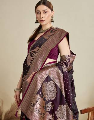 soft litchi art silk banarasi art silk jacquard saree (str-rajgharana-05-wine) 5