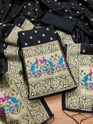 black zari woven banarasi dress materials 1