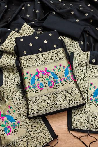 black zari woven banarasi dress materials