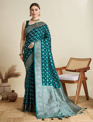 soft litchi art silk banarasi art silk jacquard saree (str-rajgharana-06-firozi) 1
