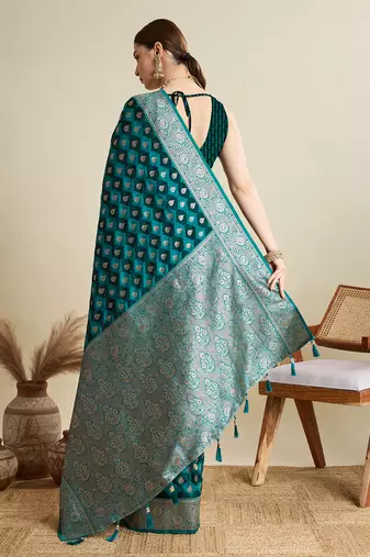 soft litchi art silk banarasi art silk jacquard saree (str-rajgharana-06-firozi)