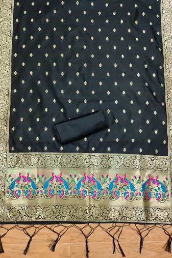 black zari woven banarasi dress materials