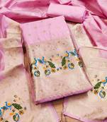 light baby pink zari woven banarasi dress materials