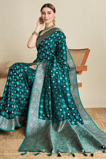 soft litchi art silk banarasi art silk jacquard saree (str-rajgharana-06-firozi)