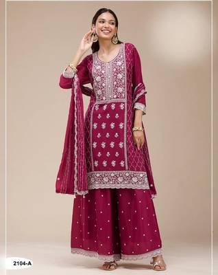 Maroon faux georgette suit with embroidery sequin  1