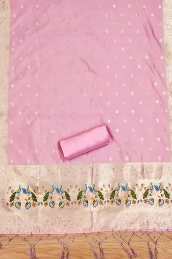 light baby pink zari woven banarasi dress materials