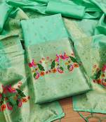 sea green zari woven banarasi dress materials