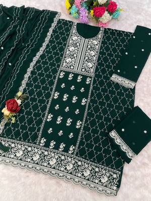 Teal blue faux georgette suit with embroidery sequin  2