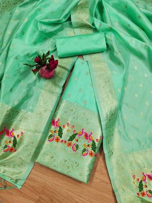 sea green zari woven banarasi dress materials 2