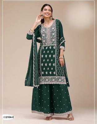Black faux georgette suit with embroidery sequin  1
