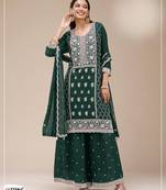 Black faux georgette semi stitched suit with embroidery sequence work