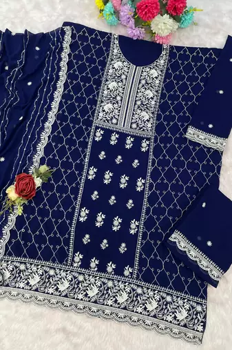 Black faux georgette suit with embroidery sequin 