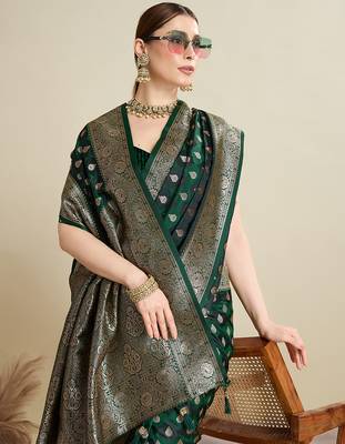 soft litchi art silk banarasi art silk jacquard saree (str-rajgharana-06-green) 5