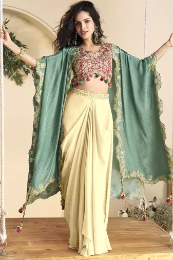 Maroon embroidered sequins chinon shrug suit - Full stitched free size