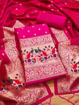 pink zari woven banarasi dress materials 1