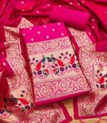 pink zari woven banarasi dress materials