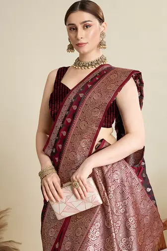 soft litchi art silk banarasi art silk jacquard saree (str-rajgharana-06-maroon)