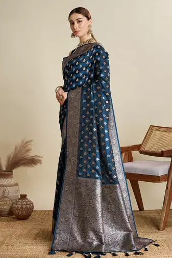 soft litchi art silk banarasi art silk jacquard saree (str-rajgharana-06-navy)