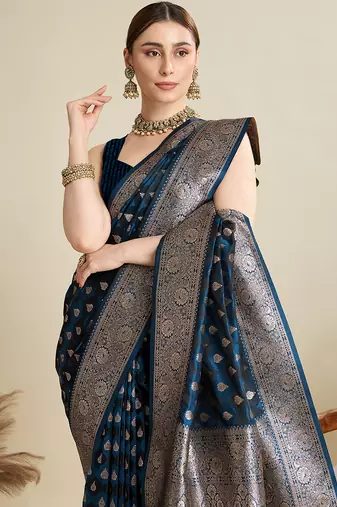 soft litchi art silk banarasi art silk jacquard saree (str-rajgharana-06-navy)