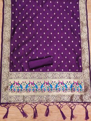 purple zari woven banarasi dress materials 4