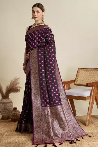soft litchi art silk banarasi art silk jacquard saree (str-rajgharana-06-wine)