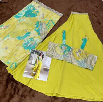 Mustard embroidered sequins chinon shrug suit - Full stitched free size 4